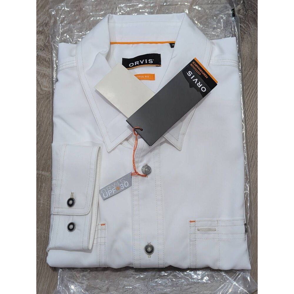 Orvis Outdoor Performance Shirt LS Mens XL White UPF 30 Quick Dry Fishing NWT